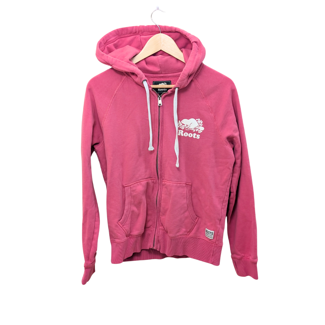 Root's Women Full Zipper  Pink Hoodie Sweatshirt Size Med