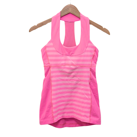 Lululemon pink racerback tank top on white background